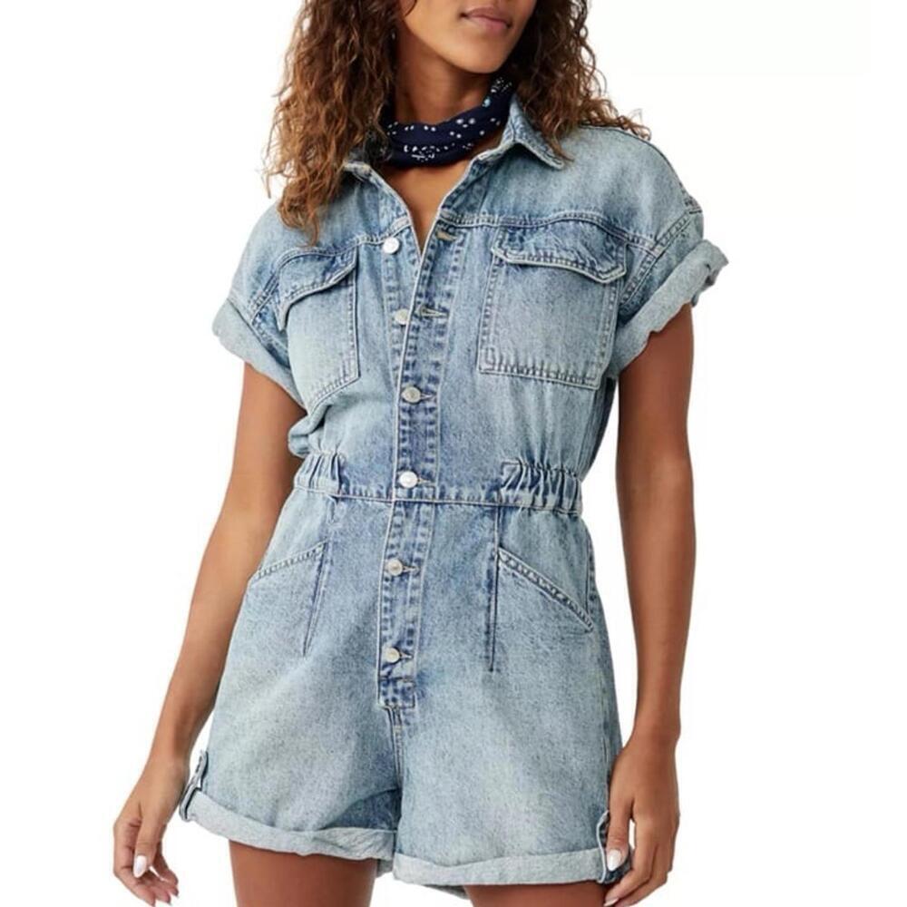 We The Free Denim Marci Cuffed Shortalls Size XL